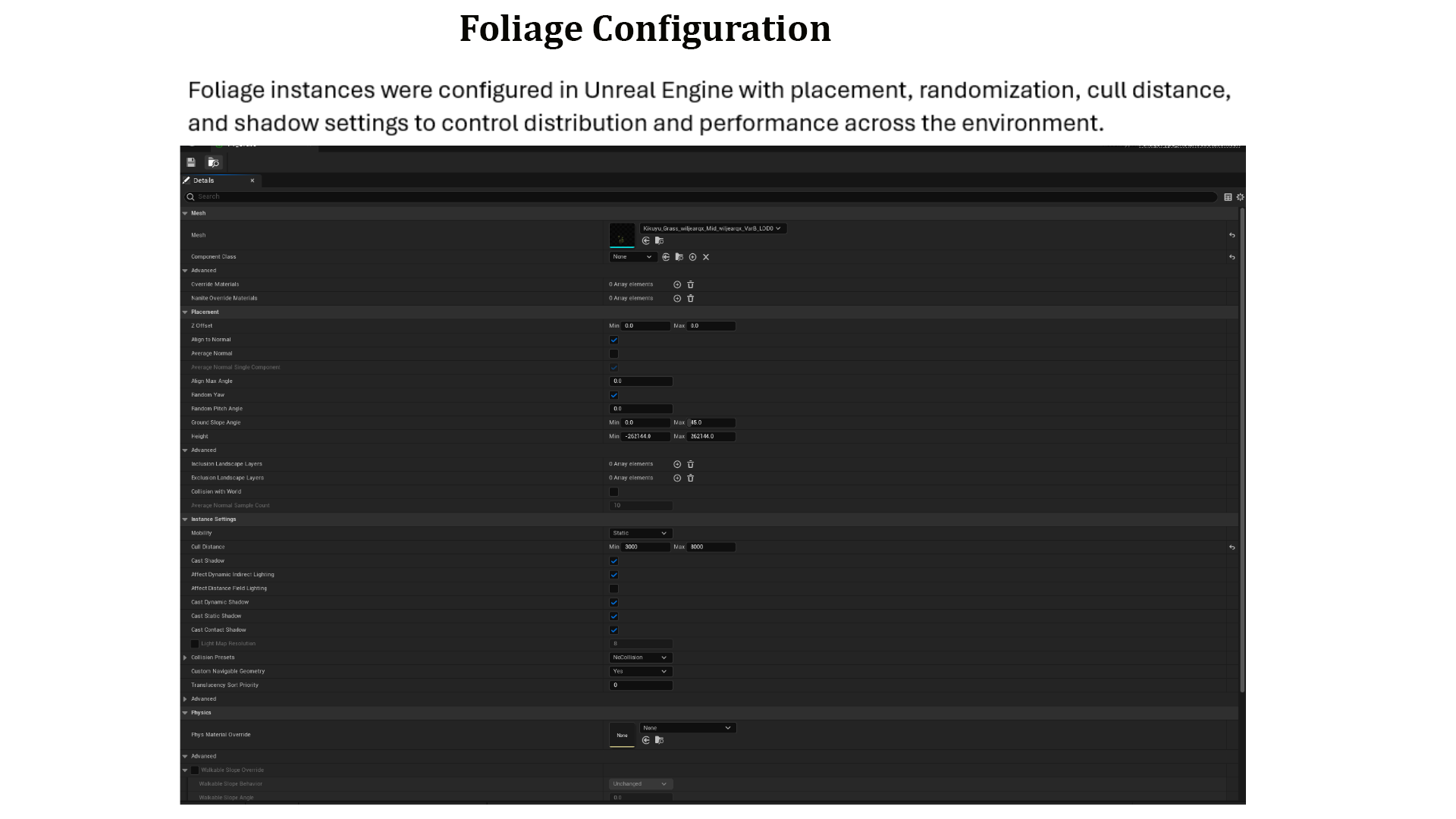 Unreal Engine Foliage Settings